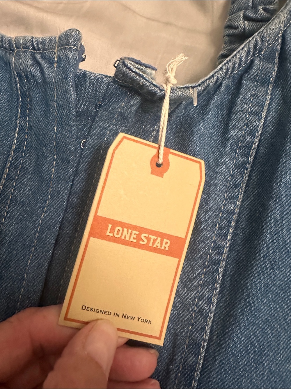 Lone Star Blue Denim Tank Top with Panel Stitching and Eyelet Closure - Picture 8 of 8